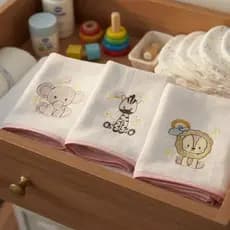kit Fralda de boca bordado 3 peças rosa safari