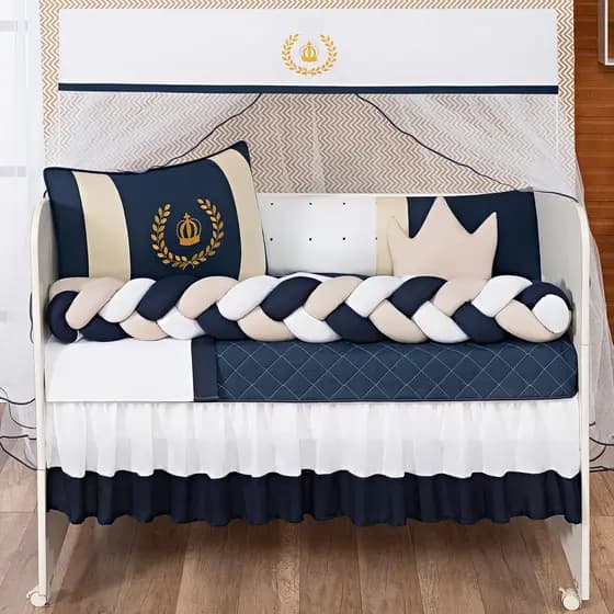 KIT PARA BERÇO COROA LUXO TRANÇA 11 PEÇAS COM SAIA BOX