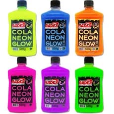 Cola para slime cores Neon Glow Radex com 500g, brilha na luz negra