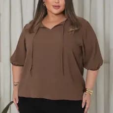Blusa Plus size Manga com Elastico Camisa Elegante Social Casual Trabalho Moda Evangelica Feminina