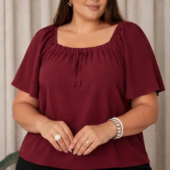 Blusa Plus Size feminina Decote Quadrado MANGA SOLTA social Elegante Premium TENDÊNCIA feminino