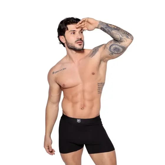 Cueca Boxer Tradicional Preto Elástico Preto Silk Gel Garda Uomo