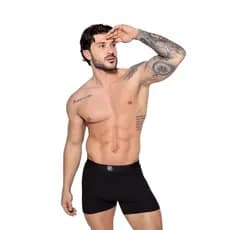 Cueca Boxer Tradicional Preto Elástico Preto Silk Gel Garda Uomo