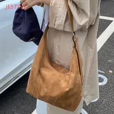 JESTINE Bolsa Hobo Fosca De Camurça , Com Zíper Crossbody Vintage Feminina De Grande Capacidade De Cor Sólida