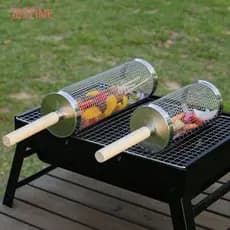 JESTINE Conjunto De 2/3 Unidades De Cesta Para Churrasco , De Grelhar Rolante Espessa De Cilindro , Rack De Aço Inoxidáv