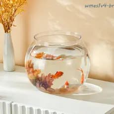 Tanque De Peixes Redondo Transparente WMES , Tigela De Plástico Aquário De Mesa De Luxo Com Luz Criativa