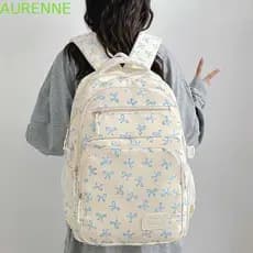 Conjunto De Bolsa Escolar De Três Peças AURENNE , Mochila Casual De Nylon Com Laço , Para Estudantes Em Cores Contrastan
