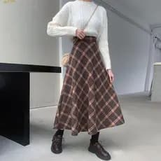 ISITAB Saia Longa De Cintura Alta , Xadrez Retrô Clássica De Inverno Autumu , Meio Vestido Estético Evasê