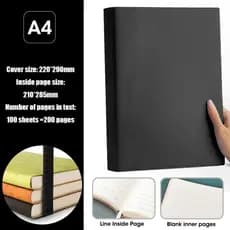 Caderno Grosso  A4 , Grande Com Capa De PU De Linha Horizontal , De Escritório A4 De 200 Páginas