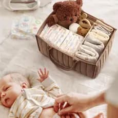 Organizador De Fraldas Para Bebês  , Bolsa Multifuncional Dobrável Mamãe De Grande Capacidade , Bege Floral
