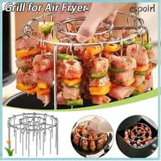 Grelha Para Fritadeira De Ar ESPOIR , Churrasqueira Redonda De Aço Inoxidável , Durável Com Espetos Grelhados , Rack De