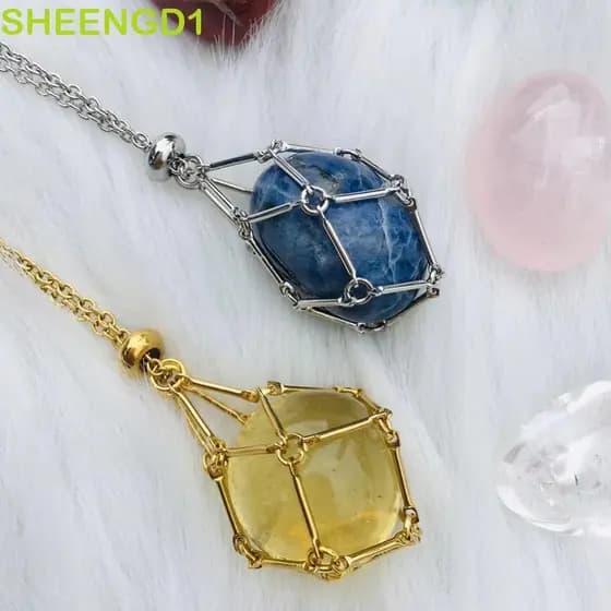 Colar De Gaiola De Cristal SHEENGD1 , Aço Inoxidável Com Bolsa De Rede DIY Suporte De Strass Para Joias De Pescoço