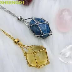 Colar De Gaiola De Cristal SHEENGD1 , Aço Inoxidável Com Bolsa De Rede DIY Suporte De Strass Para Joias De Pescoço