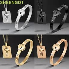 Pulseira De Joias Para Casal SHEENGD1 , Pulseiras Com Trava E Chave Combinando Bloqueio De Coração De Metal Pingente De