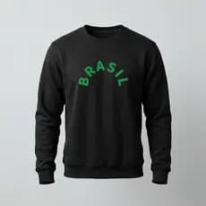 Moletom Careca Blusa De Frio Algodão Sem Capuz Flanelado Com Estampa Brasil