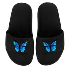 Chinelo Slide Infantil Criança e Adulto Confortável Personalizado Estampado Borboleta Azul