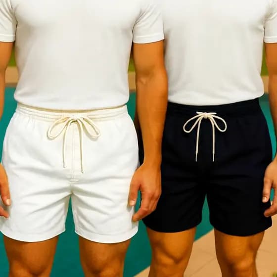 Kit 2 Short Praia Tactel Mauricinho Masculino Cordão Praia Leve Basico Preto e Branco