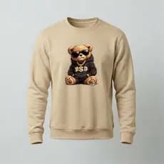 Moletom Careca Blusa De Frio Algodão Sem Capuz Flanelado Com Estampa Urso