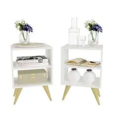 Kit 2 Mesa de Cabeceira Retrô Compacta com Nicho para Quarto Casal ou Solteiro Palma