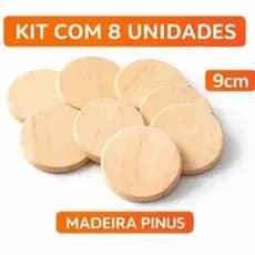 Kit 8 Tábuas Redondas bolachas Madeira 9cm Pinus Para Artesanato Pintura DIY