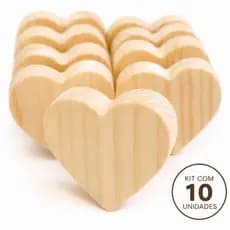 kit com 10 unidades de aplique coração 8cm em madeira pinus lixado Com furo ou Sem furo