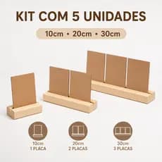 Kit 5 Suportes Madeira Pinus Com Plaquinhas MDF Para Personalizar Fotos Lembrancinhas
