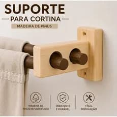 Par ou unidade suporte duplo de cortina varão 30 ou 35mm em madeira pinus acompanha kit instalação