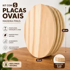 Kit 5 Placas Madeira Pinus Oval 20x14cm Para Laser Artesanato Personalização Cru