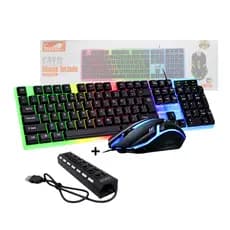 Kit Gamer PC Teclado Semi-Mecânico RGB + Mouse 2400 DPI + Extensor 7 Portas