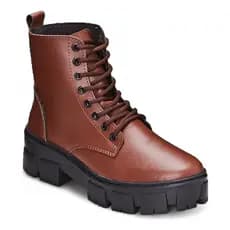 Bota Tipo Coturno Tratorada Marrom Cano Médio Moda