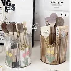 suporte treco de plastico redondo, divisor armazenamento de cosméticos de mesa, pincéis de maquiagem, batom, canetas