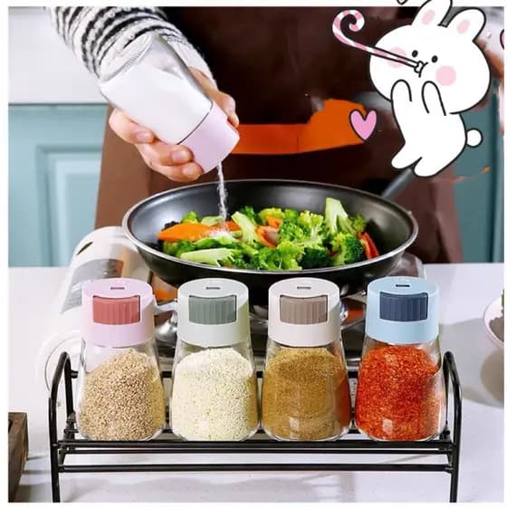 porta tempero de vidro, 180ml,Saleiro, açúcar, especiarias, pote de tempero, vidro selado, pressione 0,5g uma vez para mesa para cozinha