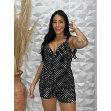 Baby Doll Confortável de Suede Short Dool Pijama Com Alça
