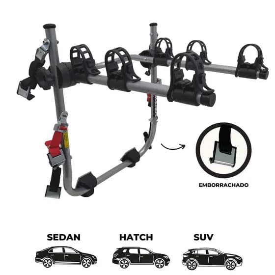 19-Suporte para bike Transbike 3 bicicletas POP Prata tira preta Sedan Hatch MTB Speed