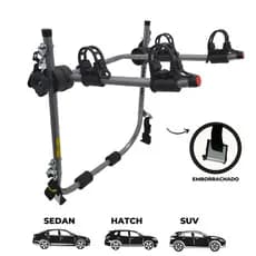 15 - Suporte para bike Transbike 2 bicicletas POP Prata tira Preta Sedan Hatch