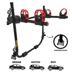 17 - Suporte para bike Transbike 2 bicicletas POP Preto tira Vermelha Sedan Hatch MTB Speed
