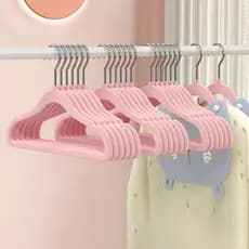 Kit 10 Unidades Cabide Infantil de Veludo Rosa - Antideslizante e Delicado para Roupas de Crianças
