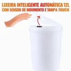 Lixeira Inteligente Automática 12L com Sensor de Movimento e Tampa Touch, USB Recarregável, Plástica, Branca – Redonda