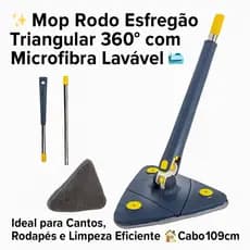✨ Mop Rodo Esfregão Triangular 360° com Microfibra Lavável 🧼 Ideal para Cantos, Rodapés e Limpeza Eficiente 🏠 Cabo 109cm