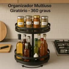 Organizador Multiuso Giratório 360° com Divisórias - Ideal para Cozinha, Banheiro, Escritório e Maquiagem"