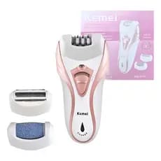 Depilador Elétrico Feminino 3 em 1 Kemei Aparador + Lixa de Pé Bivolt