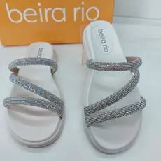 Sandália Papete Chinelo Confortável com Brilho Três Tiras Beira Rio Conforto