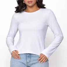 Blusa Feminina Manga Longa Suplex Básica Gola Redonda Casual Inverno Premium Tecido Leve