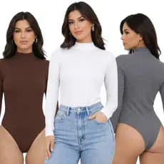 Body Feminino Manga Longa Gola Alta Cacharrel Suplex Justo Básico Moda Feminina Inverno