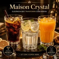 Kit 3 Copos Vidro 350ml Transparente Resistente Design Moderno Bebidas Geladas Café Suco Reutilizável Fácil Limpeza