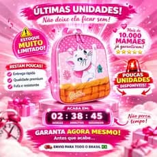Mochila Infantil Gatinha Marie Pequena Rosa Resistente Leve Compacta Personagem Disney Escolar