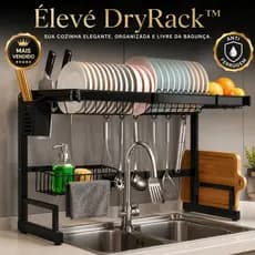Escorredor de Louças Suspenso Grande Preto Fosco Premium Anti Ferrugem Organizador de Pia Élevé DryRack™