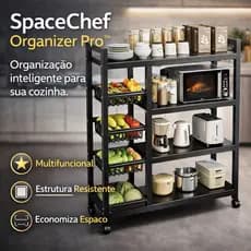 Suporte Microondas com Fruteira de Chão Organizador Cozinha Prateleira SpaceChef Organizer Pro