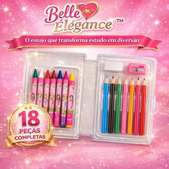 Kit Escolar Infantil Feminino Completo 18 Itens Estojo Glamour Menina Lindo Rosa Organizador Premium