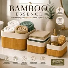 Conjunto 4 Cestos Organizadores Multiuso Bambu Sustentável Resistente Prático Organização Doméstica